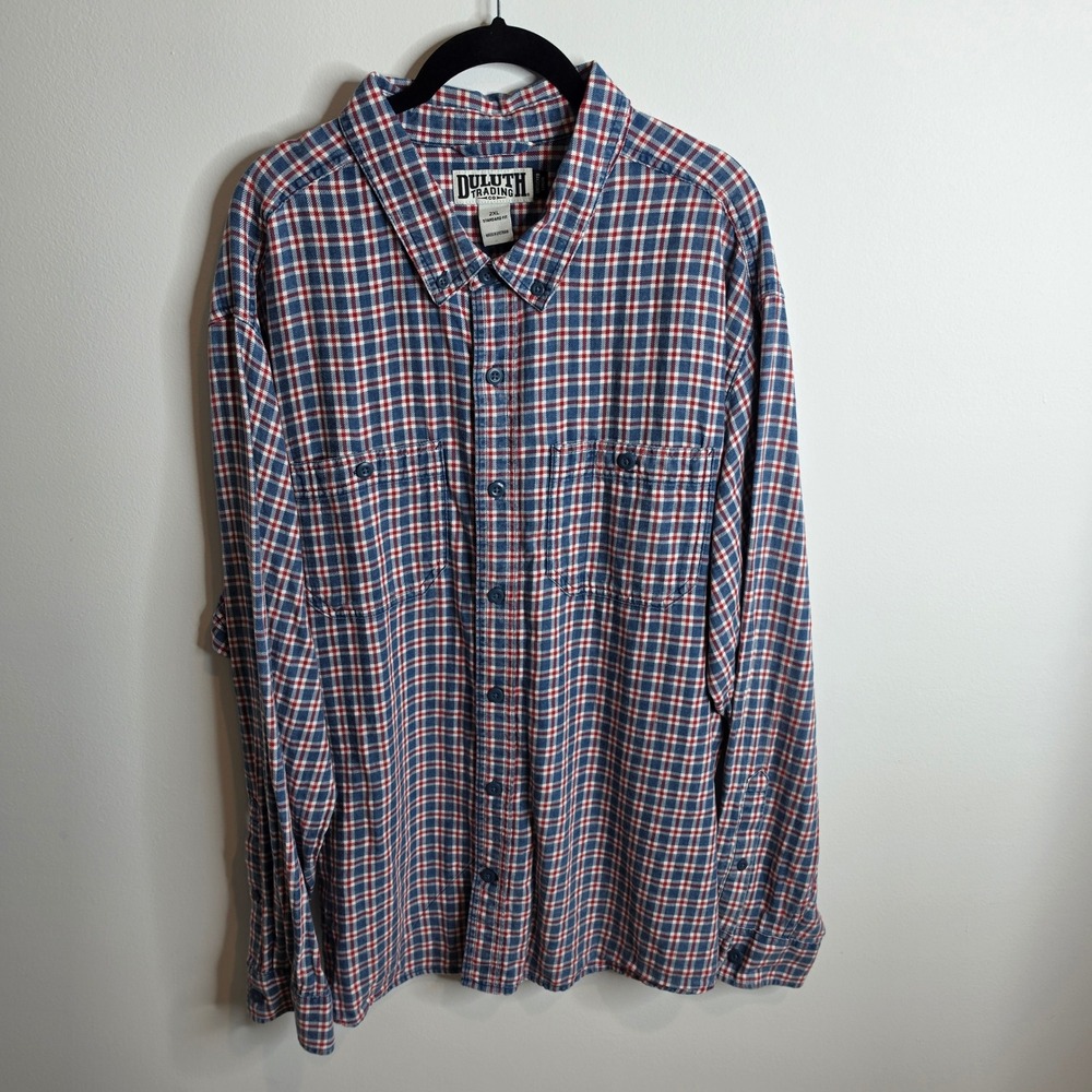 Duluth Trading Co Plaid Flannel Button Down Shirt Mens 2XL